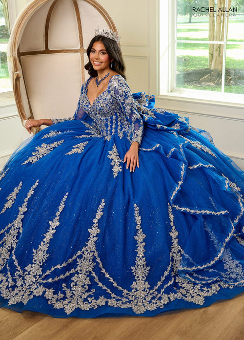 Rachel Allan RQ1137 Applique Long Sleeve Quinceanera Dress