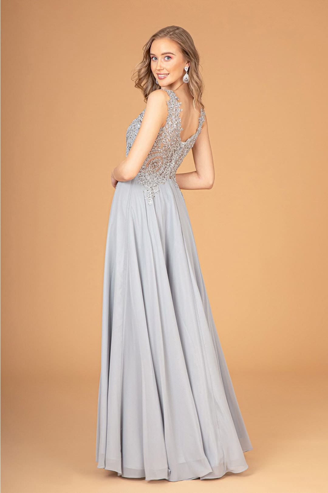 Applique Long V-Neck Dress by Elizabeth K GL2311 - Long Formal Dresses