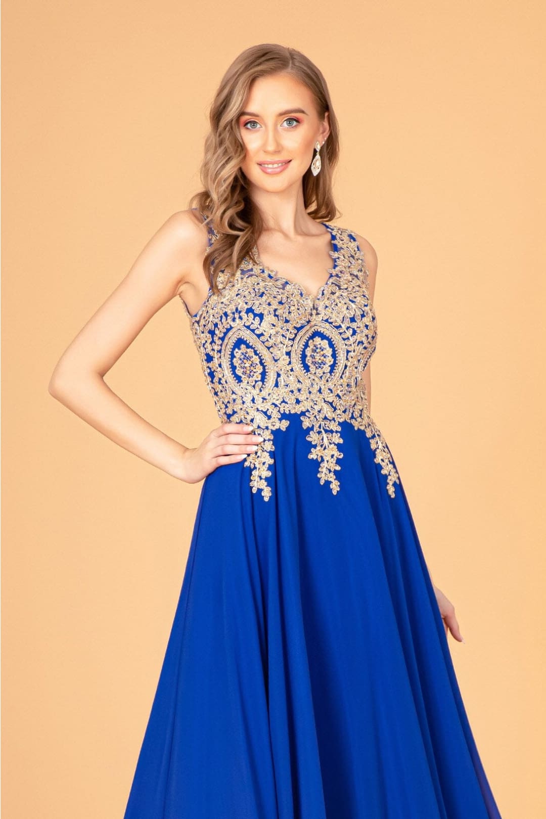 Applique Long V-Neck Dress by Elizabeth K GL2311 - Long Formal Dresses