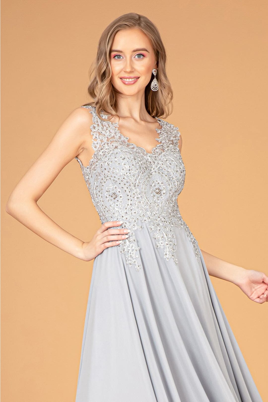 Applique Long V-Neck Dress by Elizabeth K GL2311 - Long Formal Dresses