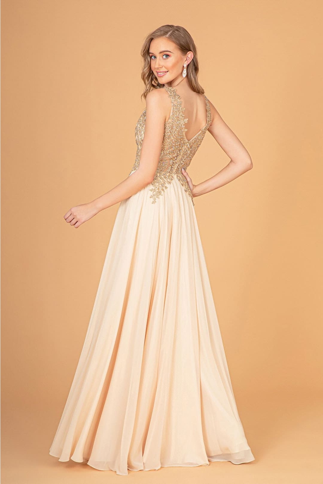 Applique Long V-Neck Dress by Elizabeth K GL2311 - Long Formal Dresses