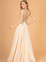 Applique Long V-Neck Dress by Elizabeth K GL2311