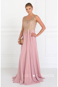 Long V-Neck Dress with Lace Appliques by Elizabeth K GL2311-Long Formal Dresses-ABC Fashion