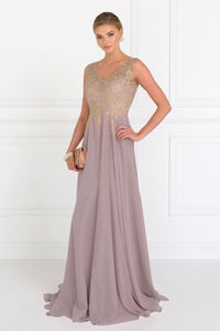 Long V-Neck Dress with Lace Appliques by Elizabeth K GL2311-Long Formal Dresses-ABC Fashion