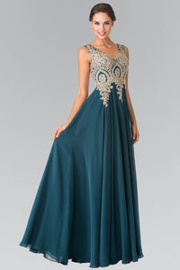 Long V-Neck Dress with Lace Appliques by Elizabeth K GL2311-Long Formal Dresses-ABC Fashion