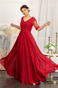 Applique Mid-Sleeve Chiffon Gown by Elizabeth K GL1982 - Long Formal Dresses