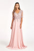 Applique Mid-Sleeve Chiffon Gown by Elizabeth K GL1982 - S / Dusty Rose - Long Formal Dresses