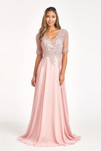 Applique Mid-Sleeve Chiffon Gown by Elizabeth K GL1982 - S / Dusty Rose - Long Formal Dresses