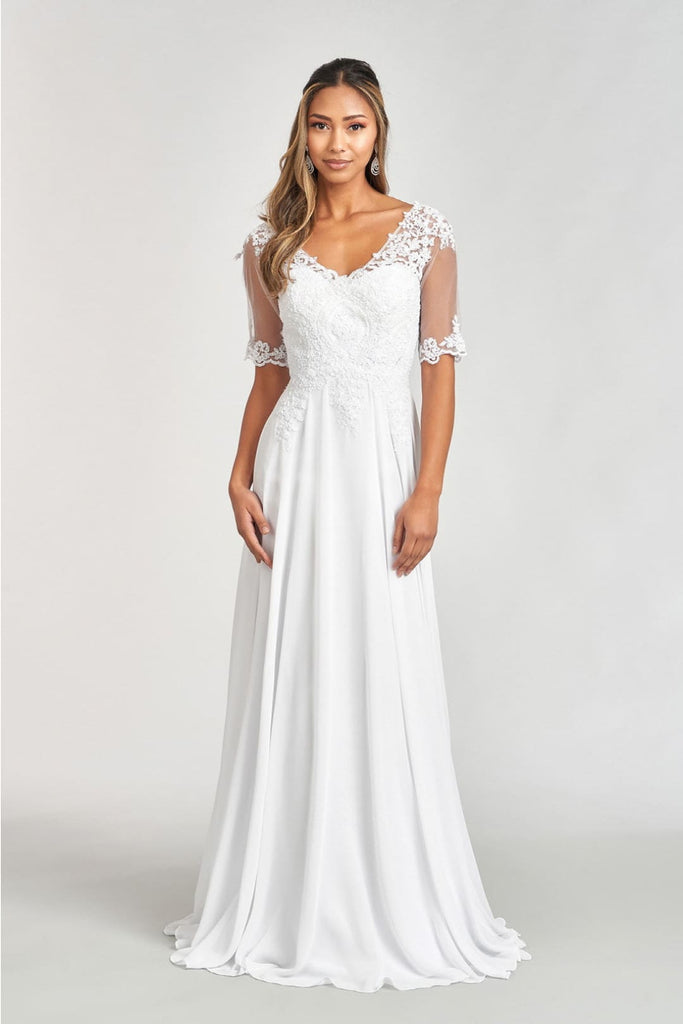 Applique Mid-Sleeve Chiffon Gown by Elizabeth K GL1982 - S / Off White - Long Formal Dresses