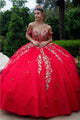 Applique Off Shoulder Ball Gown by GLS Gloria GL3522 - XS / Red - Quinceanera Dresses