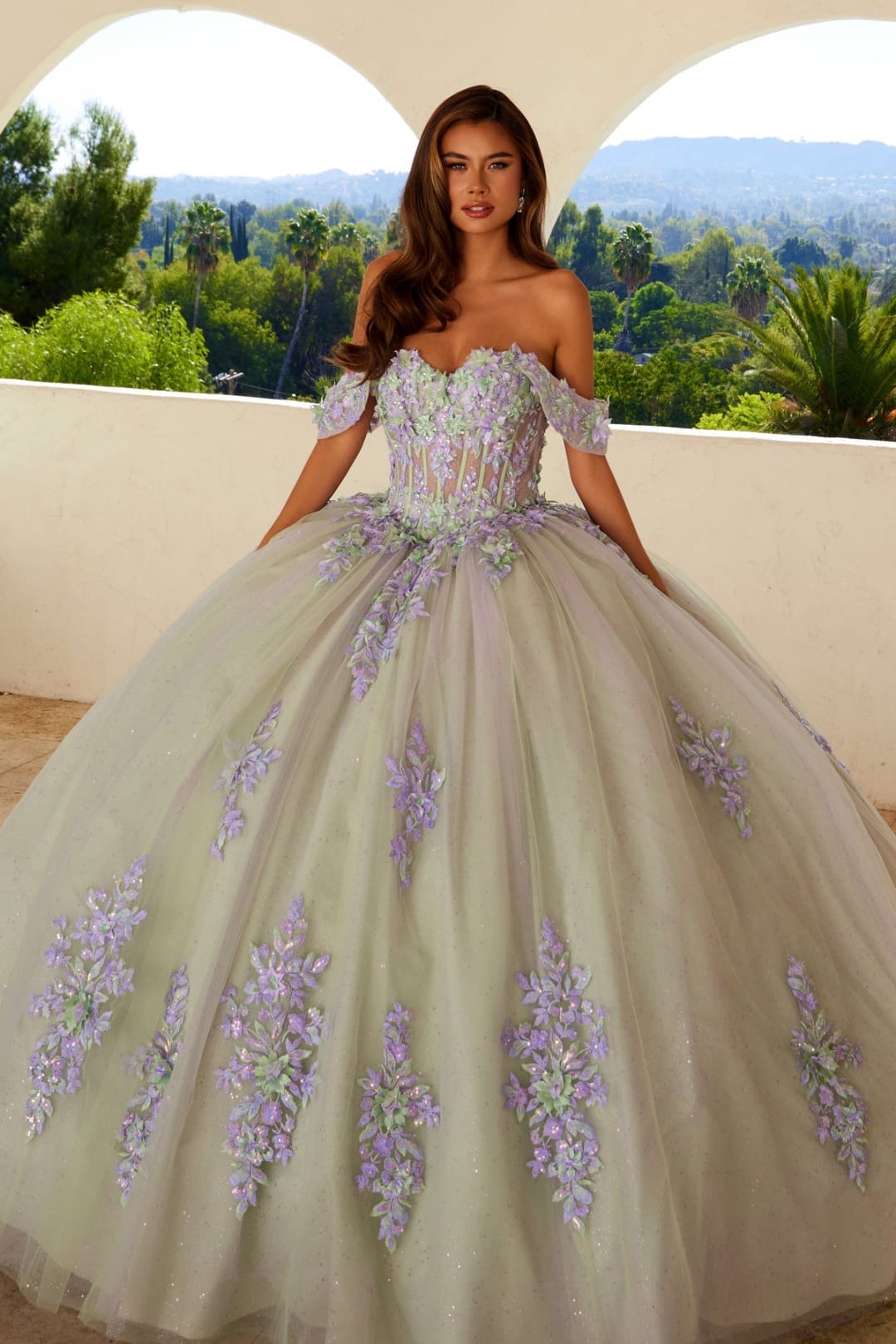 Applique Off Shoulder Ball Gown by Juliet JT1479J Applique Off Shoulder Ball Gown by Juliet JT1479J