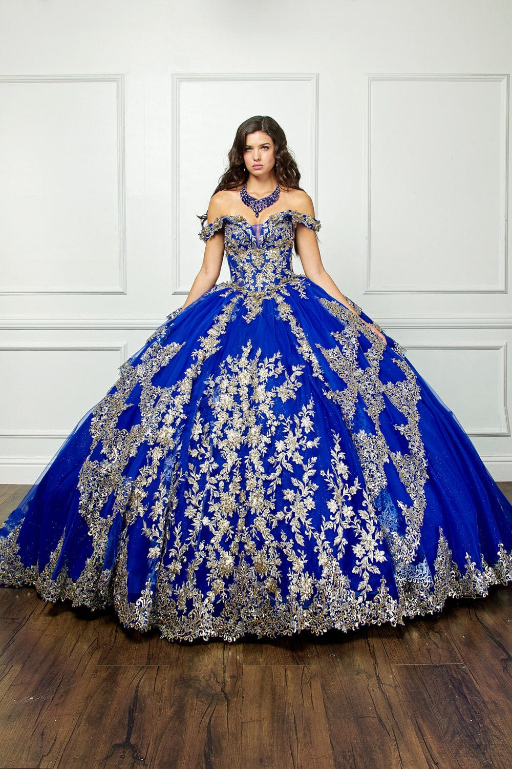 Applique Off Shoulder Corset Ball Gown by Bella Princess PQ1055