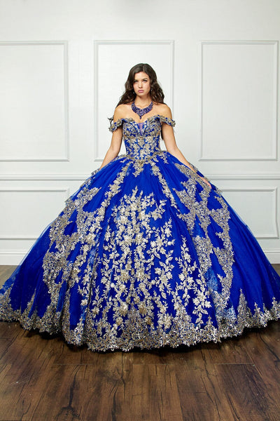 Applique Off Shoulder Corset Ball Gown by Bella Princess PQ1055