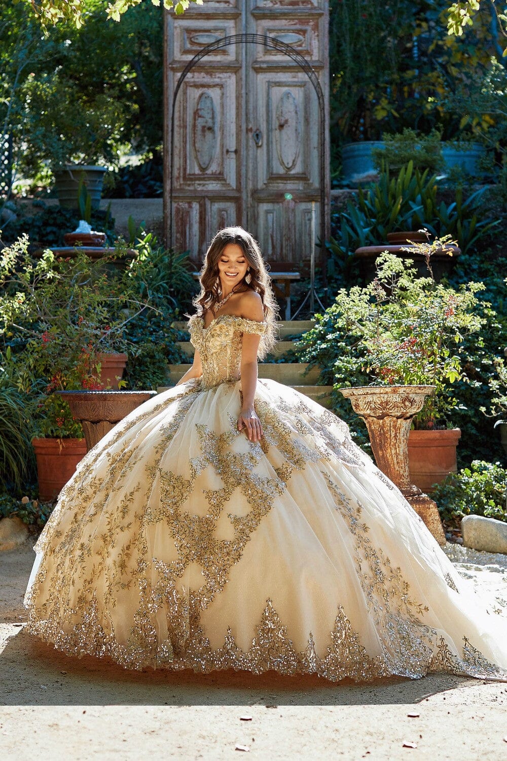 Applique Off Shoulder Corset Ball Gown by Bella Princess PQ1055