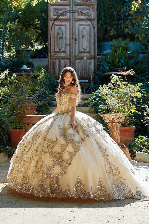 Applique Off Shoulder Corset Ball Gown by Bella Princess PQ1055