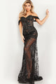 Applique Off Shoulder Sheer Gown by Jovani 23920 - 00 / Black - Long Formal Dresses