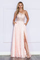 Vestido con abertura y corsé de un solo hombro con apliques de Poly USA 9372