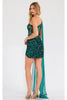 Applique One-Shoulder Short Dress by Juliet JT937R - Emerald/Gold / 12 - Dress