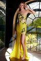 Applique One Shoulder Slit Gown by Juliet JT2514R - Yellow / 2 - Long Formal Dresses