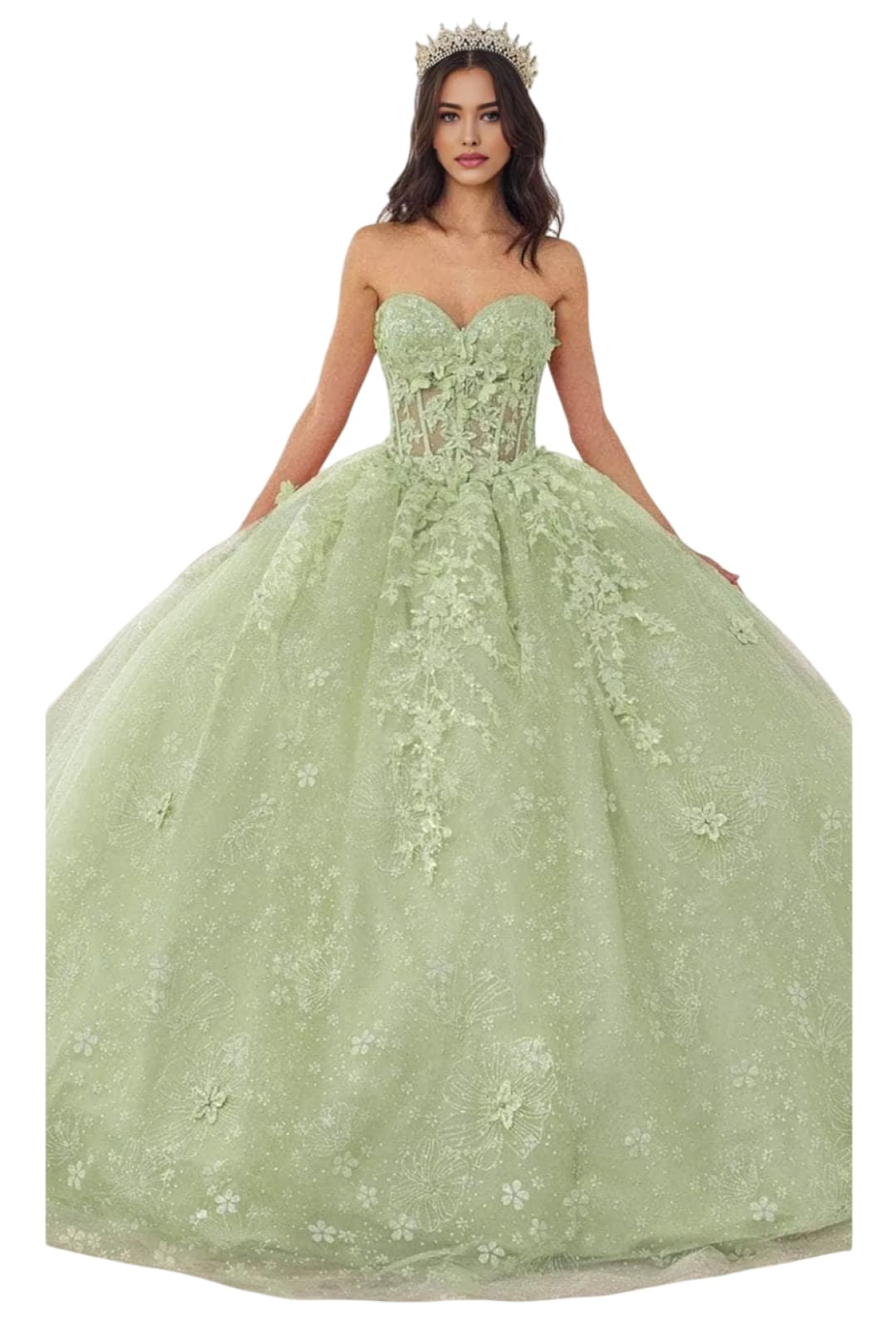 Applique Ornate Ball Gown 2025 Elegant Formal Dress - Sage / XXS - Prom