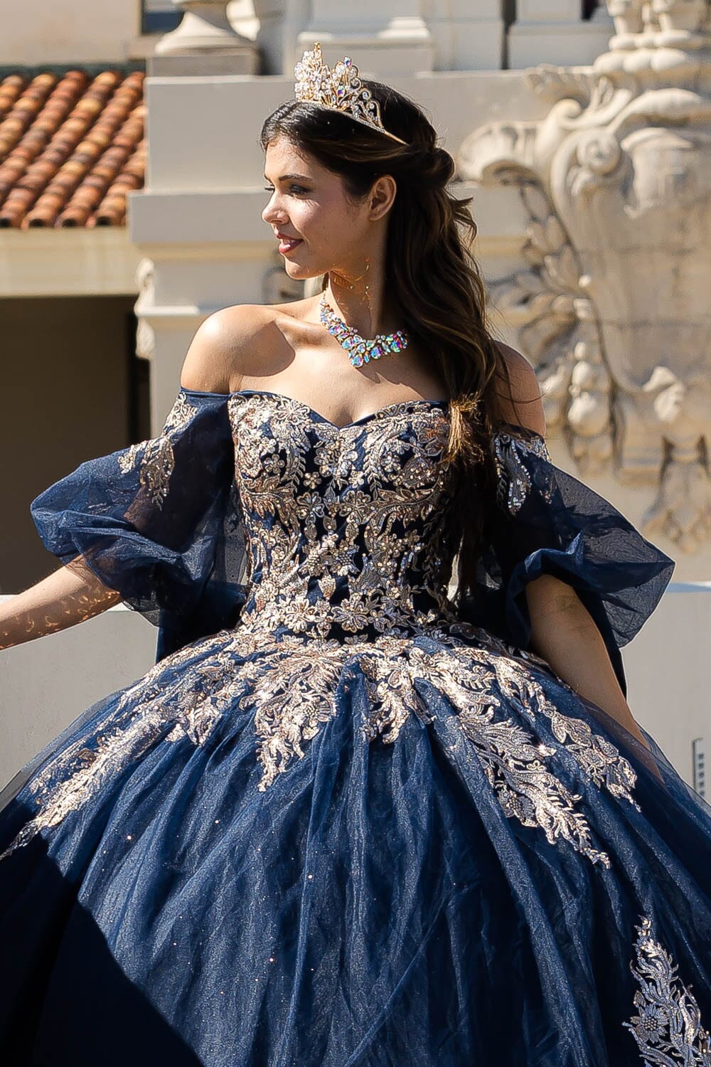 Applique Puff Sleeve Ball Gown by Bella Princess PQ1023