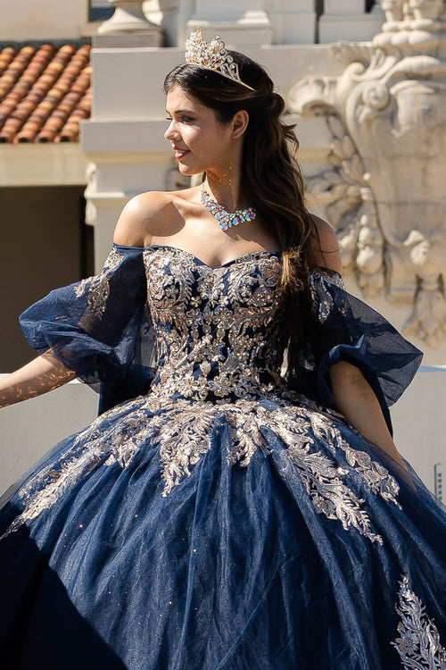 Applique Puff Sleeve Ball Gown by Bella Princess PQ1023