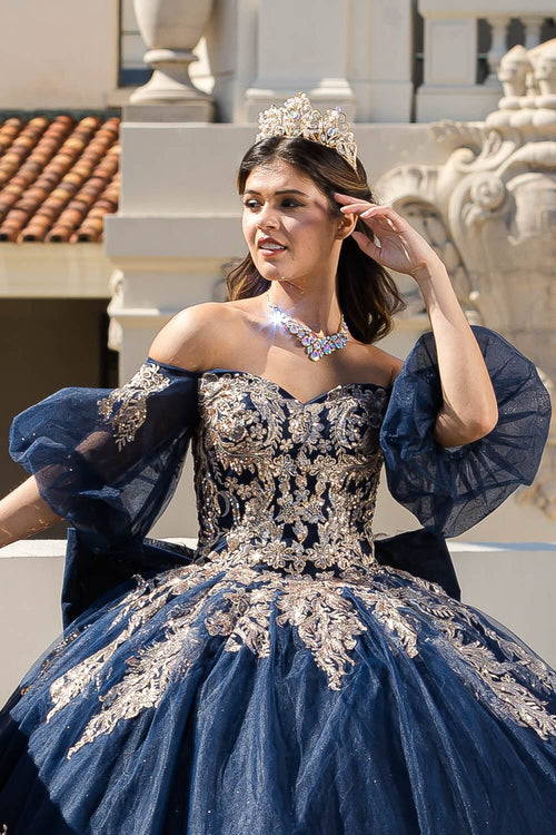 Applique Puff Sleeve Ball Gown by Bella Princess PQ1023