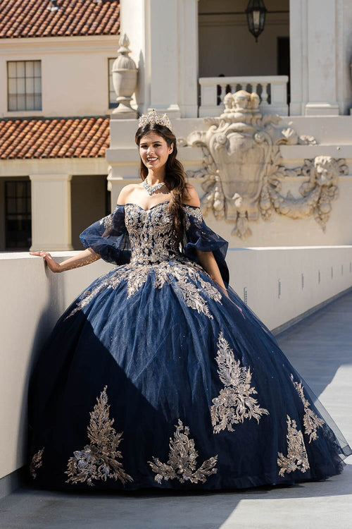 Applique Puff Sleeve Ball Gown by Bella Princess PQ1023