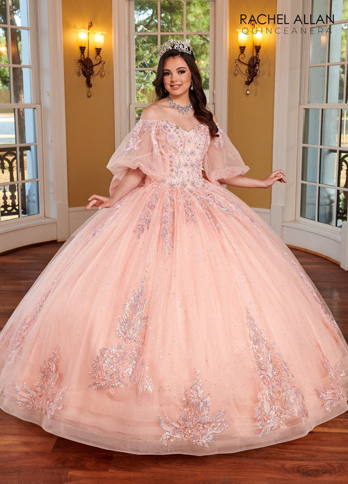 Rachel Allan RQ1110 Applique Puff Sleeve Quinceanera Dress