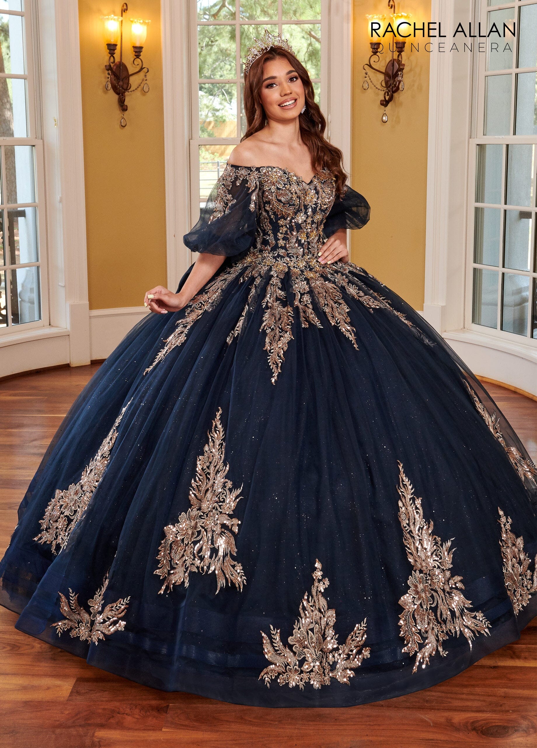 Rachel Allan RQ1110 Applique Puff Sleeve Quinceanera Dress