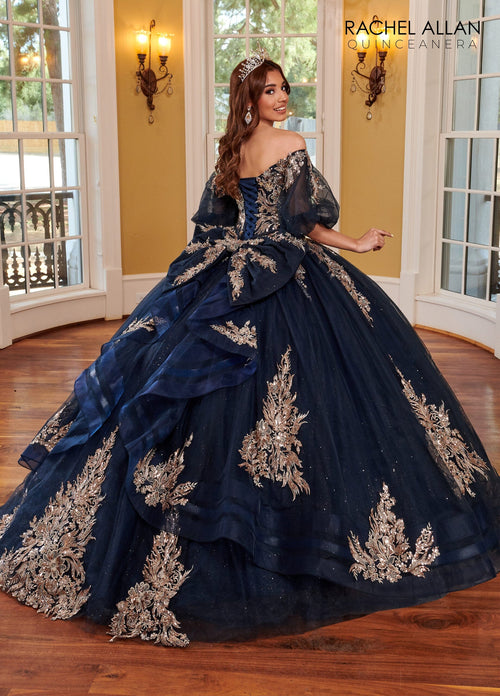 Rachel Allan RQ1110 Applique Puff Sleeve Quinceanera Dress