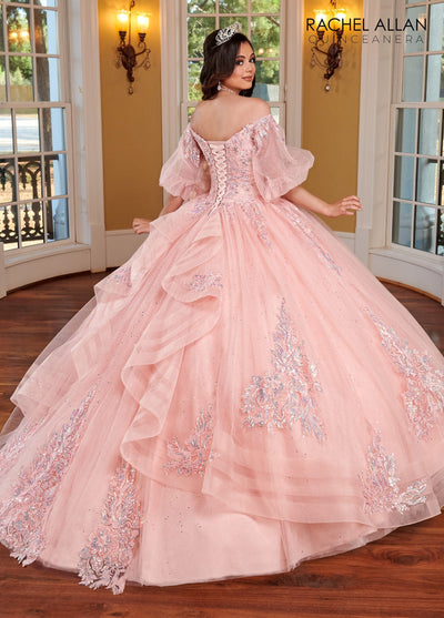 Rachel Allan RQ1110 Applique Puff Sleeve Quinceanera Dress