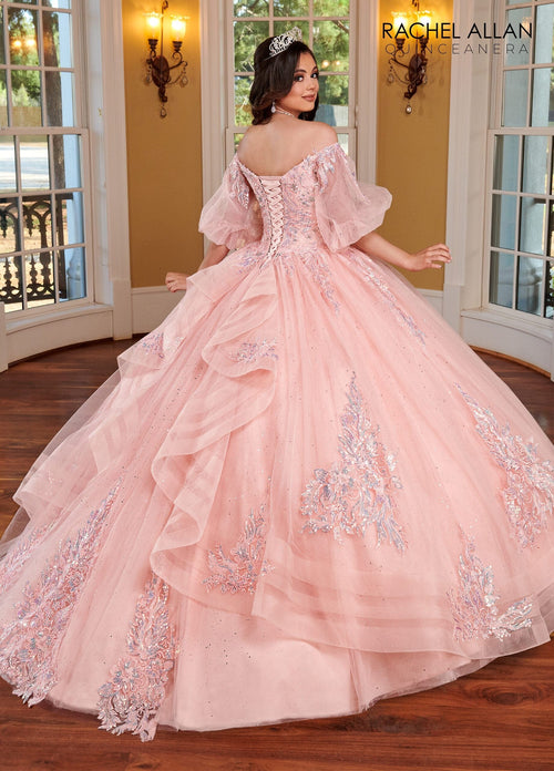 Rachel Allan RQ1110 Applique Puff Sleeve Quinceanera Dress