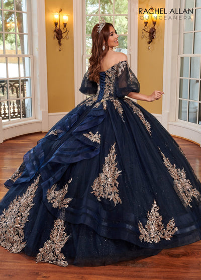 Rachel Allan RQ1110 Applique Puff Sleeve Quinceanera Dress