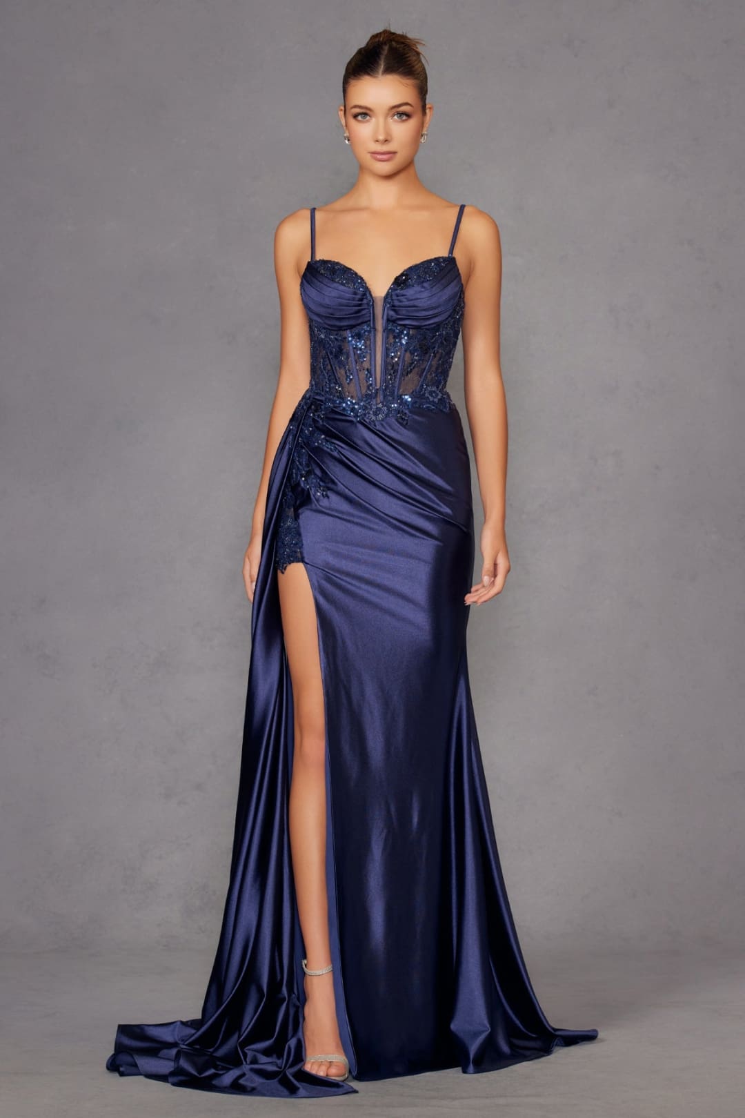 Applique Satin Sleeveless Gown by Juliet JT2905K - Long Formal Dresses