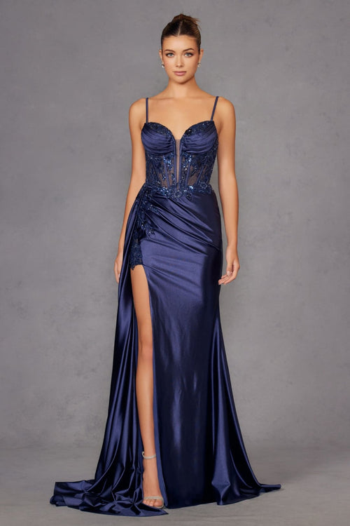 Applique Satin Sleeveless Gown by Juliet JT2905K - Long Formal Dresses