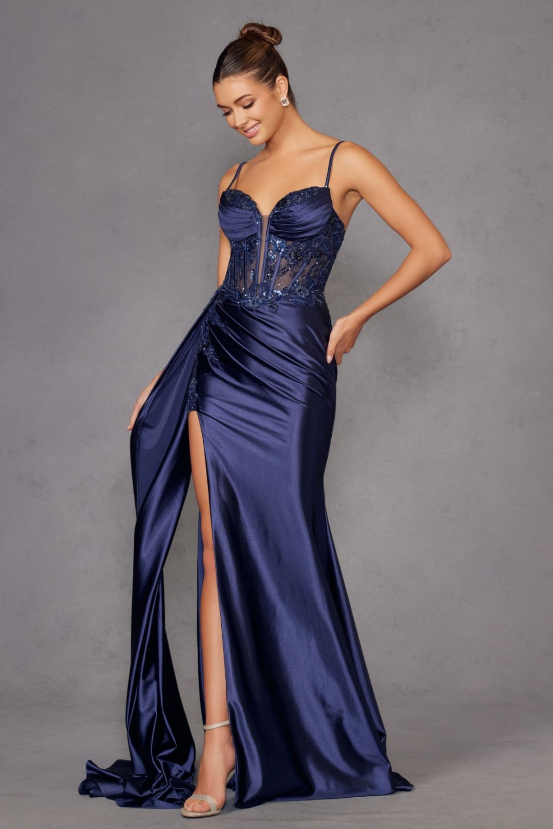 Applique Satin Sleeveless Gown by Juliet JT2905K - Long Formal Dresses