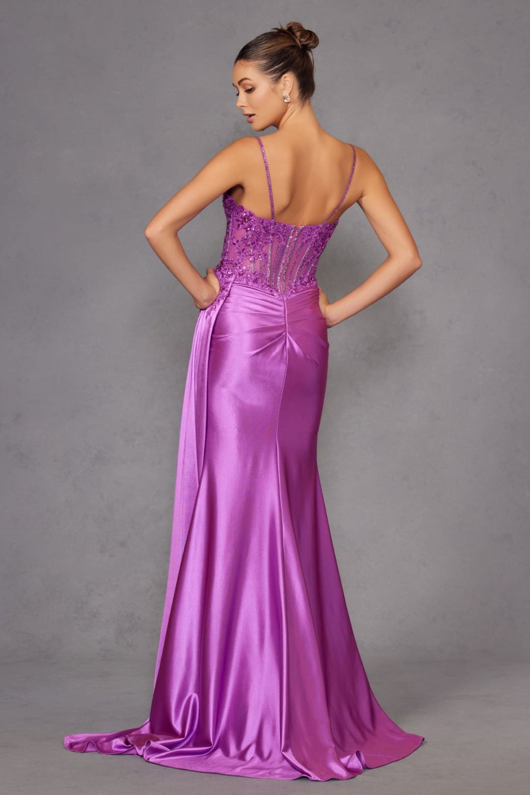 Applique Satin Sleeveless Slit Gown by Juliet JT2535K - Long Formal Dresses