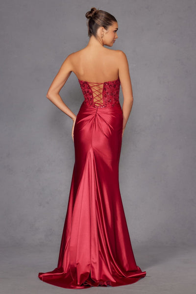 Applique Satin Strapless Gown by Juliet JT2534K - Long Formal Dresses