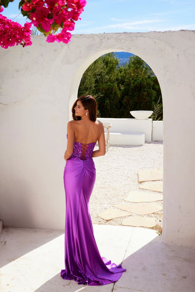 Applique Satin Strapless Gown by Juliet JT2534K - Long Formal Dresses