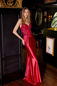 Applique Satin Strapless Gown by Juliet JT2534K - Long Formal Dresses