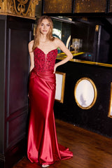 Applique Satin Strapless Gown by Juliet JT2534K - Long Formal Dresses