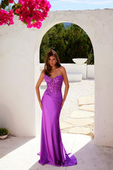 Applique Satin Strapless Gown by Juliet JT2534K - Long Formal Dresses