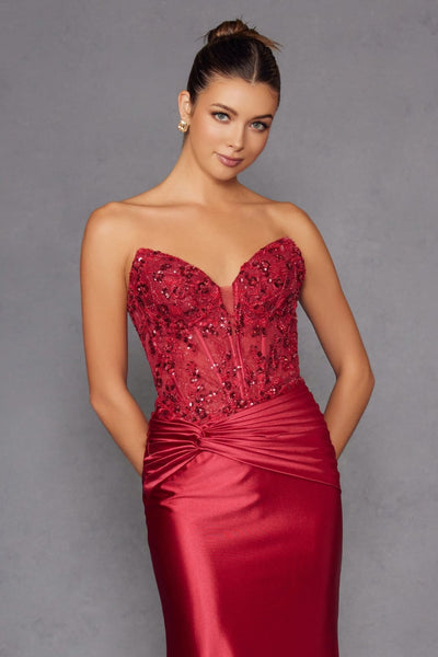 Applique Satin Strapless Gown by Juliet JT2534K - Long Formal Dresses