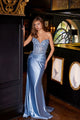 Applique Satin Strapless Gown by Juliet JT2534K - Antique Blue / 2 - Long Formal Dresses