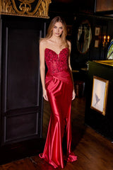 Applique Satin Strapless Gown by Juliet JT2534K - Berry / 2 - Long Formal Dresses