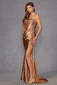 Applique Satin Strapless Slit Gown by Juliet JT2536K - Long Formal Dresses