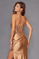 Applique Satin Strapless Slit Gown by Juliet JT2536K - Long Formal Dresses