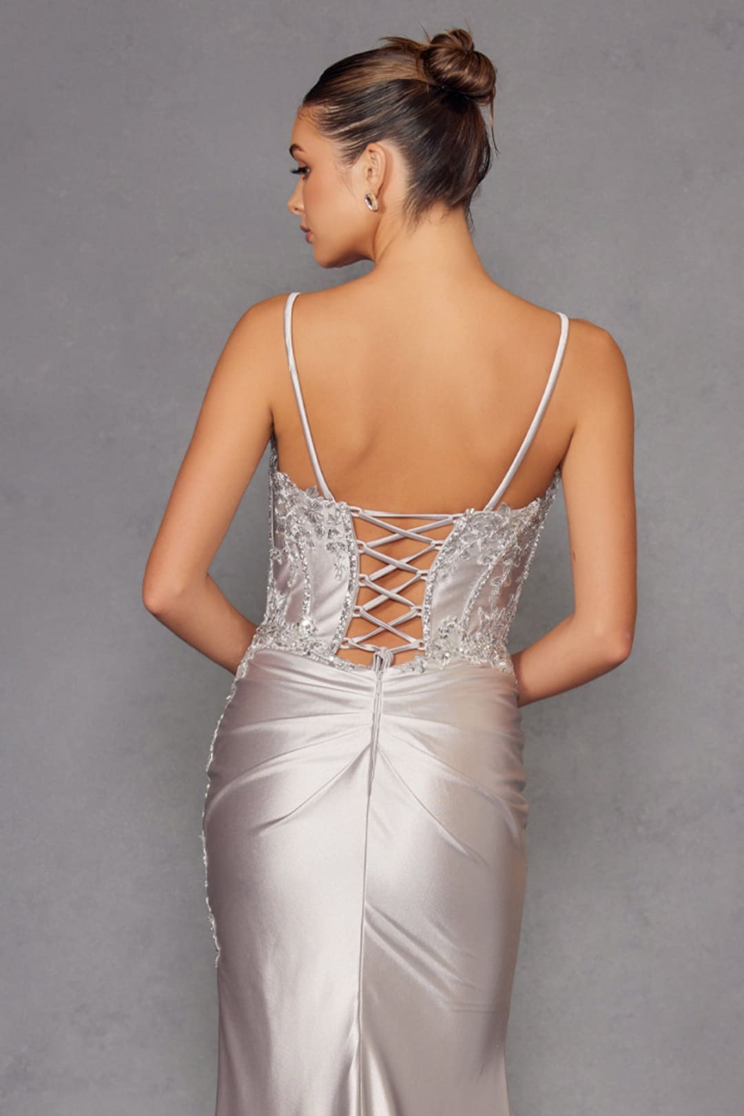 Applique Satin Strapless Slit Gown by Juliet JT2536K - Long Formal Dresses