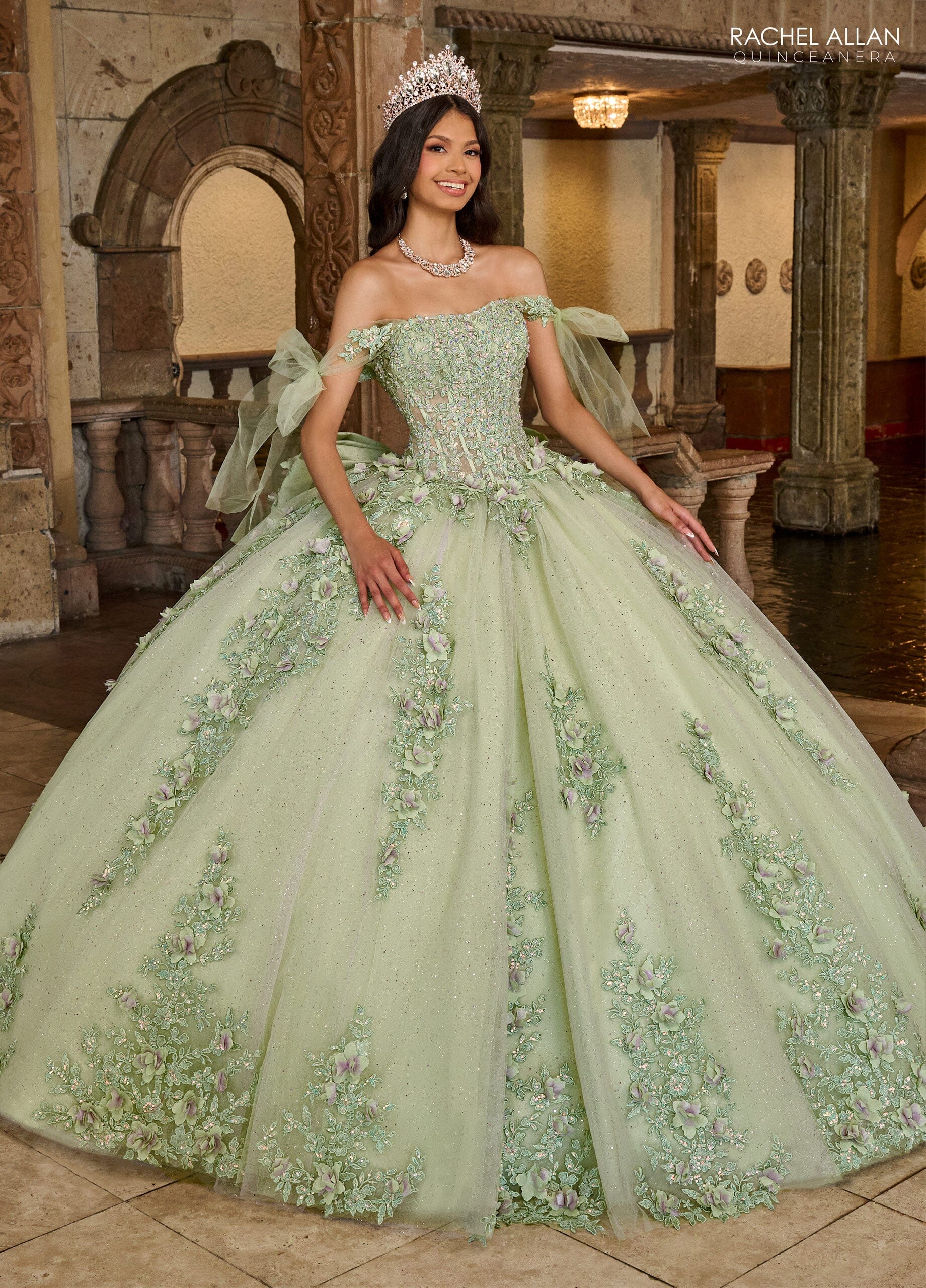 Rachel Allan RQ1132 Applique Sheer Corset Quinceanera Dress